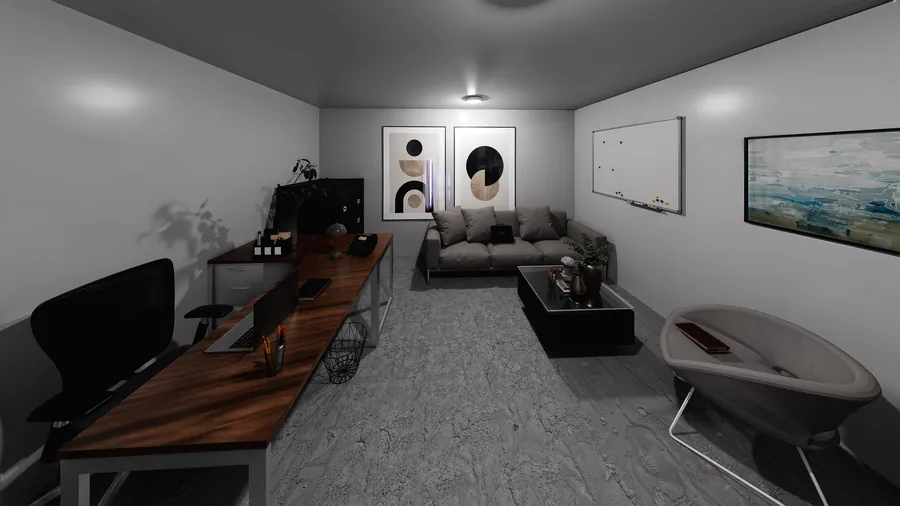 Render de estudio u oficina en casa — render de anteproyecto arquitectónico de Prisma Habita, Puebla